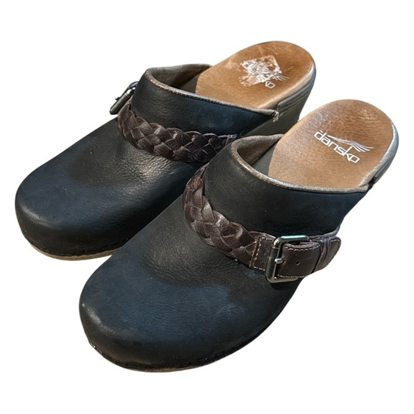 EUC - Dansko Melanie Mules Nubuck Leather Clogs Heel Braided - Size 37 - Picture 2 of 6